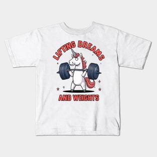 Unicorn Weightlifting " Lifting Dream And Weights " Kids T-Shirt